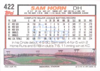 1992 Topps #422 Sam Horn Back
