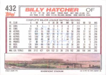 1992 Topps #432 Billy Hatcher Back