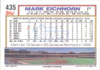 1992 Topps #435 Mark Eichhorn Back
