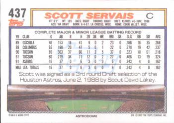 1992 Topps #437 Scott Servais Back