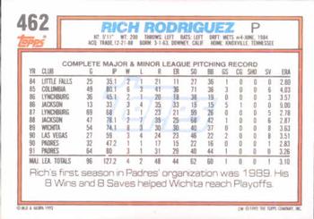 1992 Topps #462 Rich Rodriguez Back