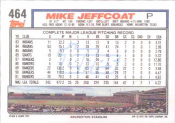 1992 Topps #464 Mike Jeffcoat Back