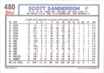 1992 Topps #480 Scott Sanderson Back