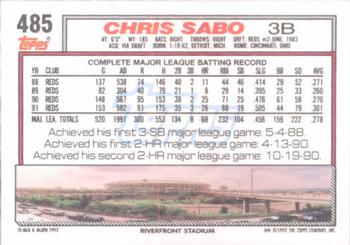 1992 Topps #485 Chris Sabo Back