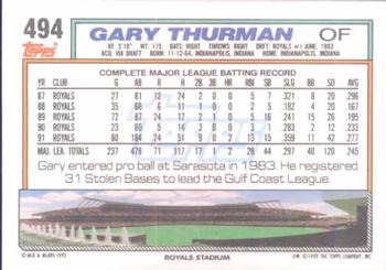 1992 Topps #494 Gary Thurman Back