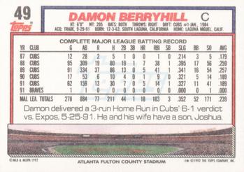 1992 Topps #49 Damon Berryhill Back