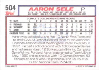 1992 Topps #504 Aaron Sele Back