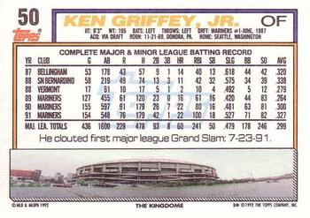 1992 Topps #50 Ken Griffey Jr. Back