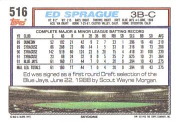 1992 Topps #516 Ed Sprague Back