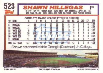 1992 Topps #523 Shawn Hillegas Back