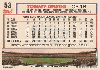 1992 Topps #53 Tommy Gregg Back