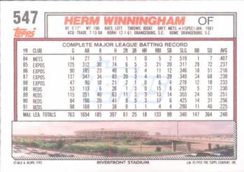 1992 Topps #547 Herm Winningham Back