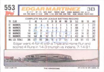 1992 Topps #553 Edgar Martinez Back