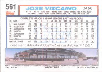 1992 Topps #561 Jose Vizcaino Back