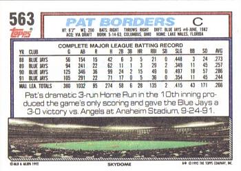 1992 Topps #563 Pat Borders Back