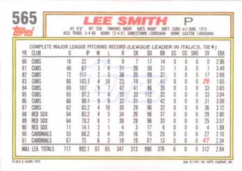 1992 Topps #565 Lee Smith Back