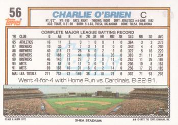 1992 Topps #56 Charlie O'Brien Back