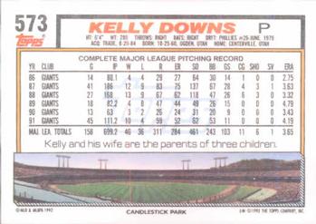 1992 Topps #573 Kelly Downs Back