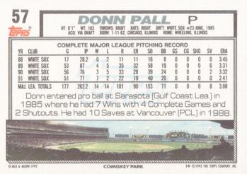 1992 Topps #57 Donn Pall Back