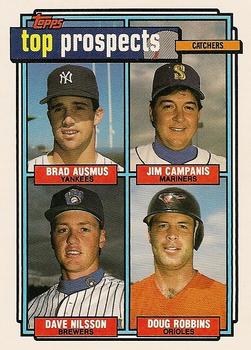 1992 Topps #58 1992 Top Prospects Catchers (Brad Ausmus / Jim Campanis / Dave Nilsson / Doug Robbins) Front