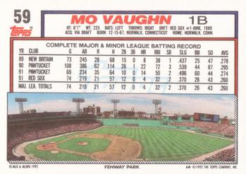 1992 Topps #59 Mo Vaughn Back