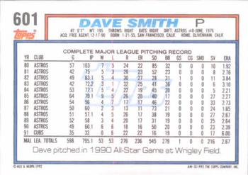 1992 Topps #601 Dave Smith Back