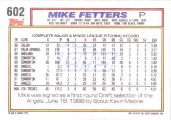 1992 Topps #602 Mike Fetters Back