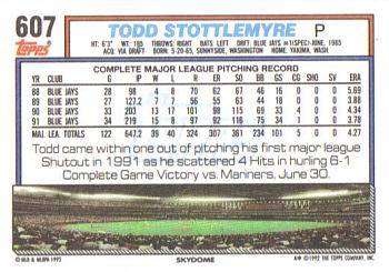 1992 Topps #607 Todd Stottlemyre Back