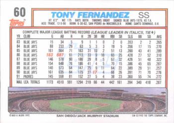 1992 Topps #60 Tony Fernandez Back
