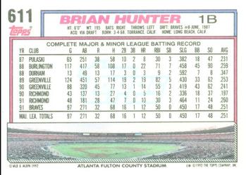 1992 Topps #611 Brian Hunter Back