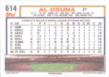 1992 Topps #614 Al Osuna Back