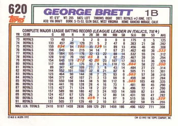 1992 Topps #620 George Brett Back