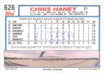 1992 Topps #626 Chris Haney Back