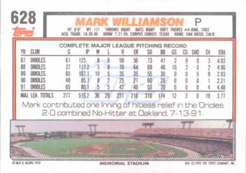 1992 Topps #628 Mark Williamson Back