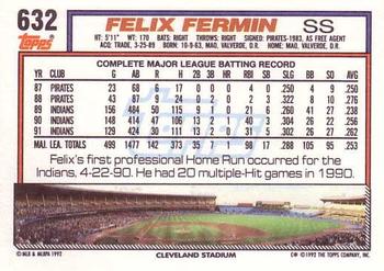 1992 Topps #632 Felix Fermin Back