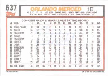1992 Topps #637 Orlando Merced Back