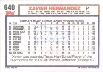 1992 Topps #640 Xavier Hernandez Back