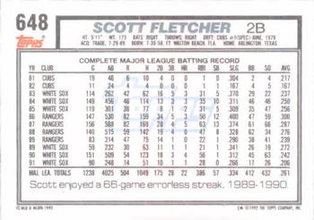 1992 Topps #648 Scott Fletcher Back