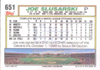 1992 Topps #651 Joe Slusarski Back