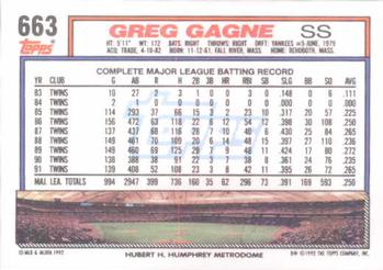 1992 Topps #663 Greg Gagne Back