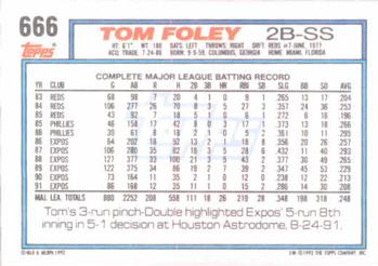 1992 Topps #666 Tom Foley Back