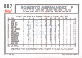1992 Topps #667 Roberto Hernandez Back