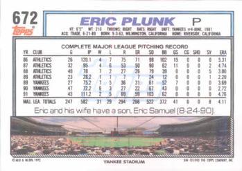 1992 Topps #672 Eric Plunk Back