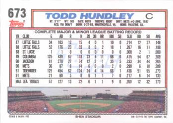 1992 Topps #673 Todd Hundley Back