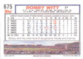 1992 Topps #675 Bobby Witt Back