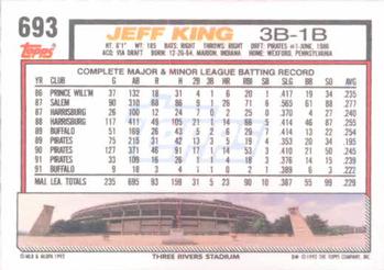 1992 Topps #693 Jeff King Back