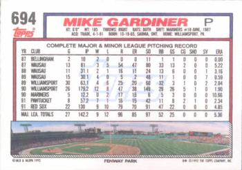 1992 Topps #694 Mike Gardiner Back