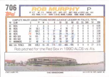 1992 Topps #706 Rob Murphy Back