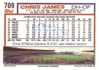 1992 Topps #709 Chris James Back