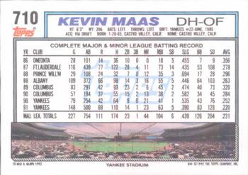 1992 Topps #710 Kevin Maas Back